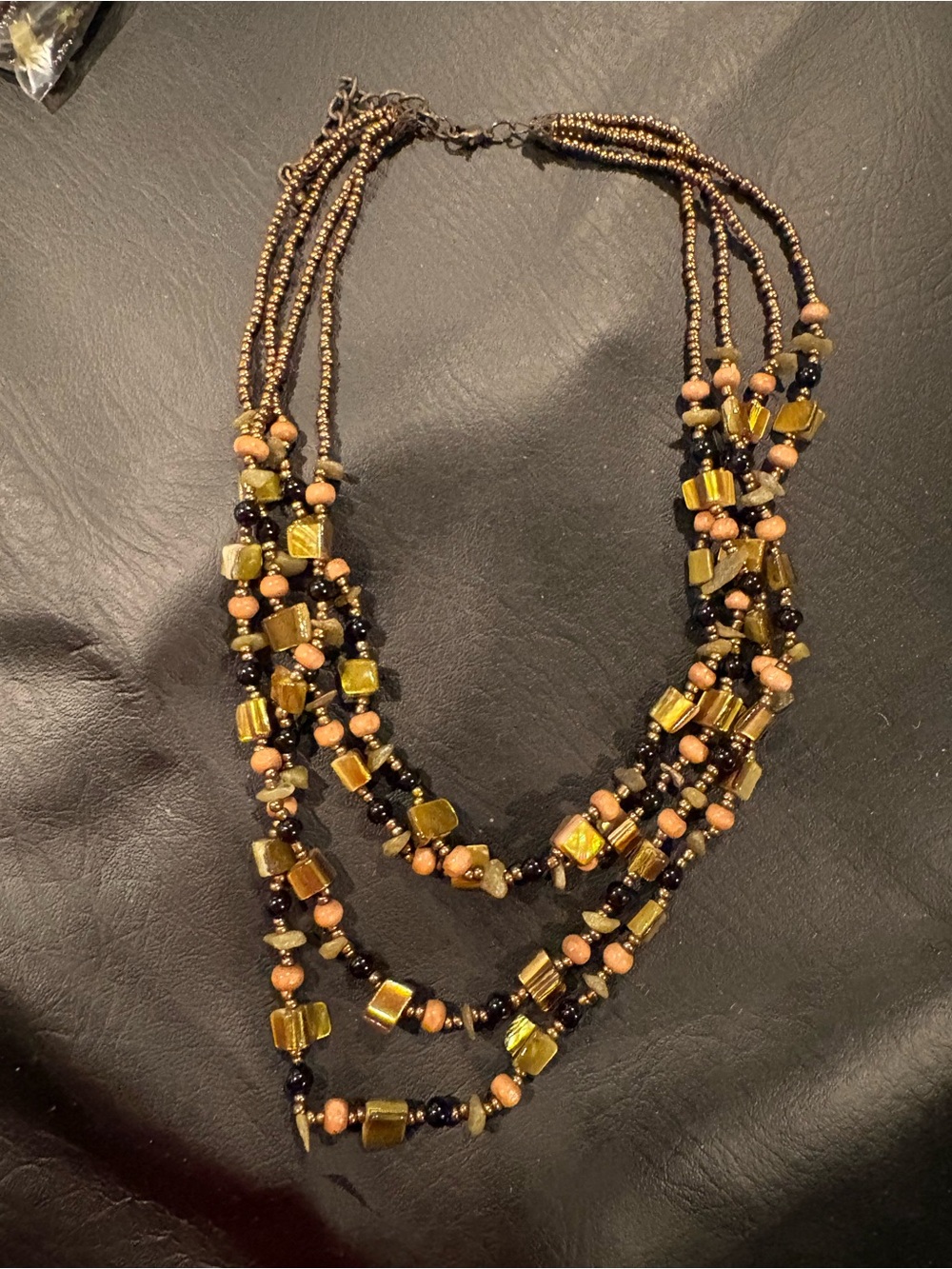 Layered Gold and Peach Beaded Necklace